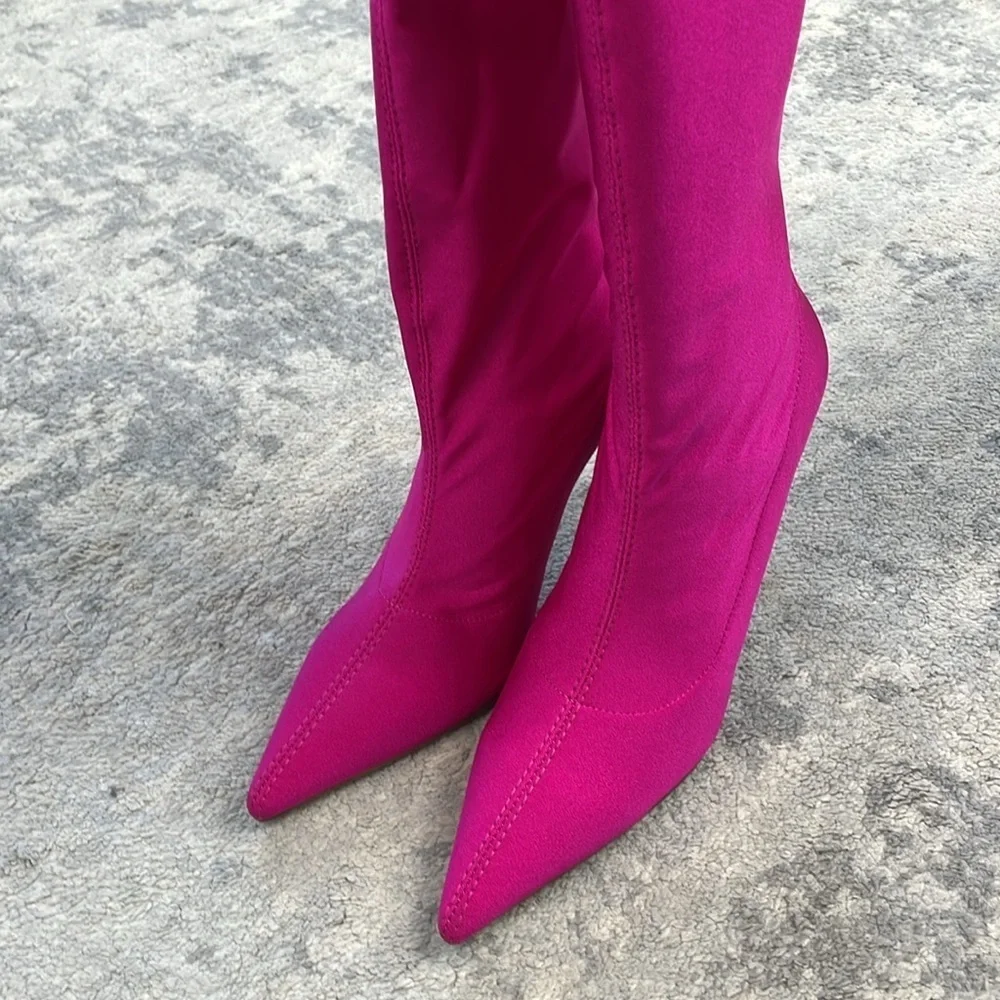 New Stuart Weitzman Ultrastuart Legging 100 Boot Fuchsia Pink OTK Sexy Sz 7.5